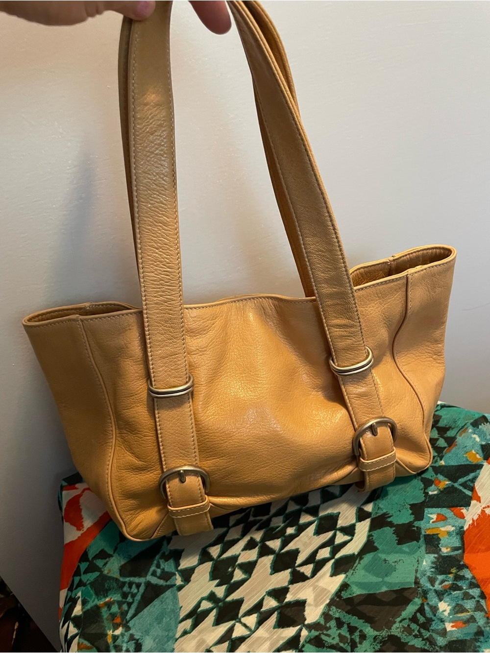 Christopher Kon Women's Tan Leather Shoulder Tote with Buckle Strap Detail - Picture 3 of 8